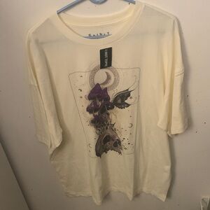 NWT Friday Jr  Psychedelic Mushroom 100% Cotton Cream Graphic Top SZ XL